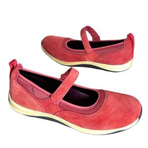Lands End Mary Jane Shoes Coral Pink Suede Leather Comfort Flats Nice!